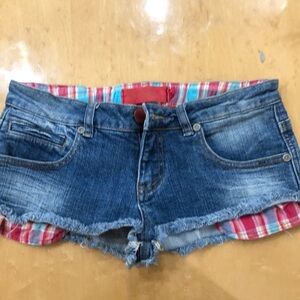 Plaid Accent Denim Women's Jean Shorts